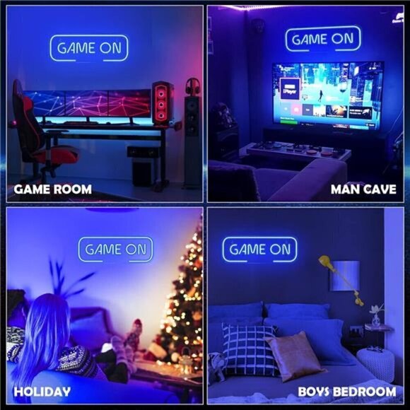 Gaming Neon Sign Game On Blue Room Decor LED Teen Boy Room Gamer Wall Console - Picture 7 of 8